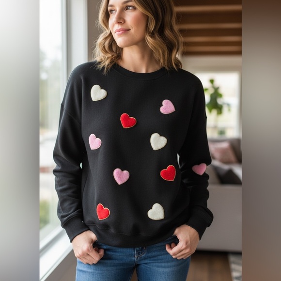 NEW•XL•❗️1 LEFT❗️ZEN•SWEETHEART BLACK CANDY HEARTS SWEATSHIRT - Picture 6 of 17